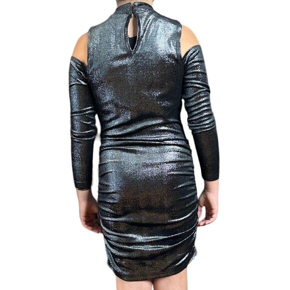 Juicy Couture Silver Bodycon Ruched Cold Shoulder Dress Velvet Size Small Y2K - Picture 4 of 10